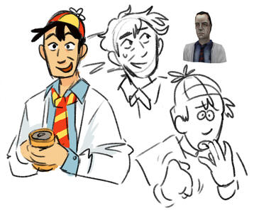 Sketch page, one colored (3 heads)